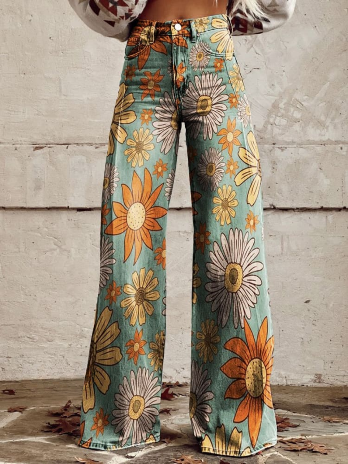 Ava™ -Vintage bloemenprint broek met wijde pijpen