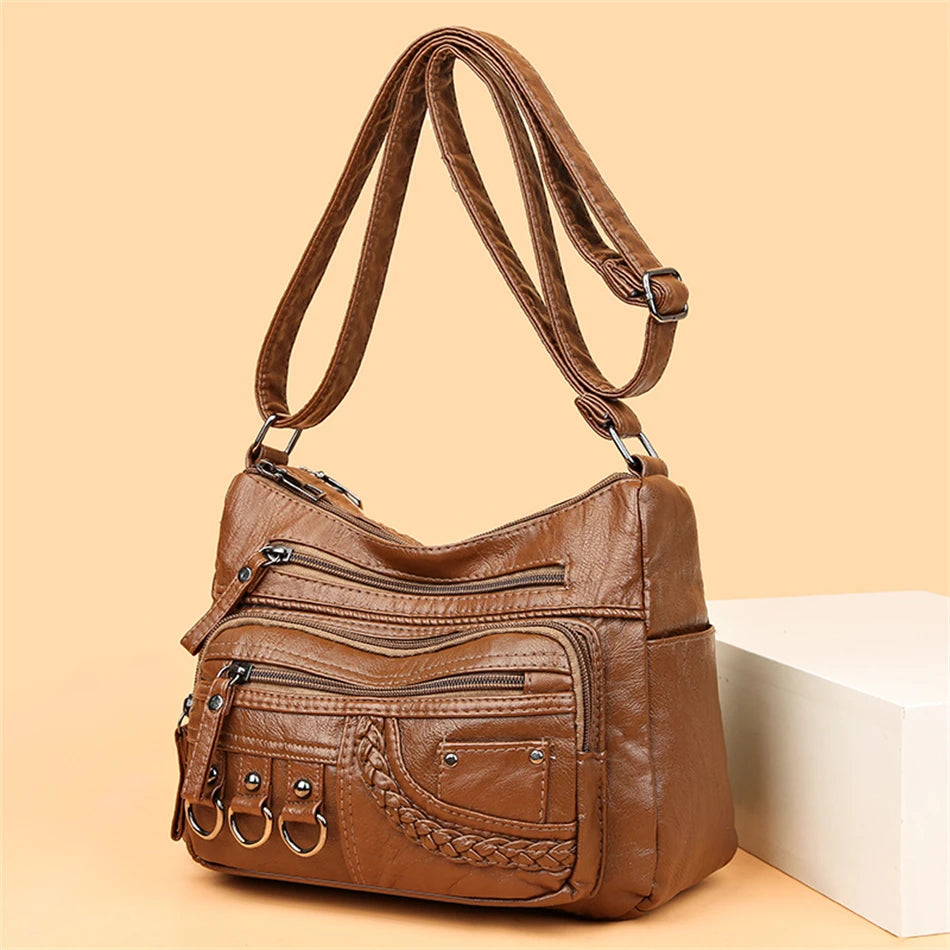 Jade™ - Vintage Zachte Leren Tas Met Rits